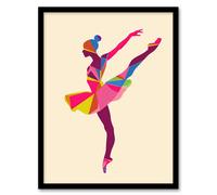 Artery8 Ballerina Arabesque Pose Bright Colourful Design Framed Art Print | Size: A4 Artery8 Multicolor A4