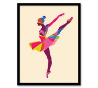 Ballerina Arabesque Pose Bright Colourful Design Framed Art Print Artery8 Multi A4