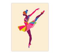 Artery8 Ballerina Arabesque Pose Bright Colourful Design Wall Art Print | Size: W12" x H16" Artery8 Multicolor W12" x H16"