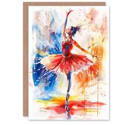 Artery8 Ballet Dancer Ballerina Colourful Watercolour For Her Woman Birthday Card