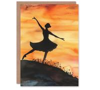 Artery8 Ballet Dancer Sunset Sky Ballerina Silhouette For Child Kids Birthday Card