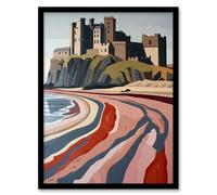 Artery8 Bamburgh Castle Block Print Artwork Northumbria Framed Art Print | Size: W12" x H16" Artery8 Multicolor W12" x H16"