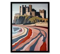 Artery8 Bamburgh Castle Block Print Artwork Northumbria Living Room Artwork Framed Wall Art Print A4