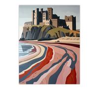 Artery8 Bamburgh Castle Block Print Artwork Northumbria Wall Art Print | Size: W12" x H16" Artery8 Multicolor W12" x H16"