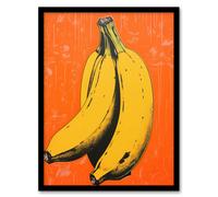 Artery8 Banana On Orange Minimalist Interior Decor Kitchen Artwork Art Print Framed Poster Wall Decor in Black | Size: W12" x H16" Artery8 Black W12" x H16"