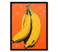 Artery8 Banana On Orange Minimalist Interior Decor Kitchen Wall Art Print - A4 Size