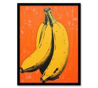 Banana On Orange Minimalist Interior Decor Kitchen Artwork Art Print Framed Poster Wall Decor Artery8 Black A4