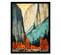 Artery8 Banff National Park Oil Painting Canadian Rockies Mountain Range In Autumn Artwork Framed Wall Art Print A4