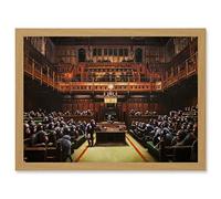 Banksy Devolved Parliament Chimps Apes Graffiti Painting Artwork Framed Wall Art Print A4 Artery8 Light Oak One Size