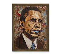Artery8 Barack Obama Collage Art Portrait Artwork Framed Wall Art Print 18X24 Inch