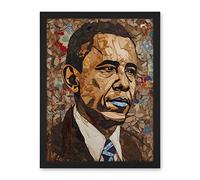 Artery8 Barack Obama Collage Art Portrait Artwork Framed Wall Art Print 18X24 Inch