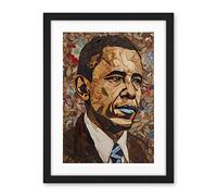 Artery8 Barack Obama Collage Art Portrait Artwork Framed Wall Art Print 18X24 Inch