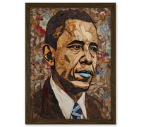 Artery8 Barack Obama Collage Art Portrait Artwork Framed Wall Art Print A4 in Brown Artery8 Brown