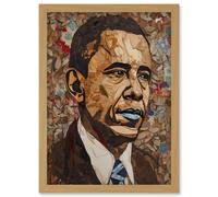 Artery8 Barack Obama Collage Art Portrait Artwork Framed Wall Art Print A4 in Light Oak Artery8 Light Oak