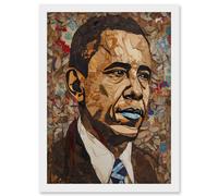 Artery8 Barack Obama Collage Art Portrait Artwork Framed Wall Art Print A4 in White Artery8 White