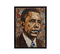 Artery8 Barack Obama Collage Art Portrait Framed Canvas Wall Art Print in Brown | Size: W18" x H24" Artery8 Brown W18" x H24"