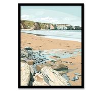 Artery8 Barafundle Bay Coastal Seaside Wales UK Beach Living Room Artwork Framed Wall Art Print A4