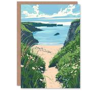 Artery8 Greeting Card Barafundle Bay Seaside Spring Flowers Wales Beach Blank For All Him Or Her Art Birthday Card