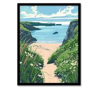 Artery8 Barafundle Bay Seaside Spring Flowers Wales Beach Living Room Artwork Framed Wall Art Print 18X24 Inch