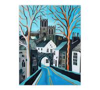 Artery8 Barnard Castle Winter Painting County Durham Wall Art Print in Blue | Size: W12" x H16" Artery8 Blue W12" x H16"