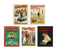 Artery8 Barnum & Bailey Greatest Show On Earth Set Of 5 Unframed Wall Art Prints Bathroom Bedroom Aesthetic Vintage Circus Advertising 12X16 Inch