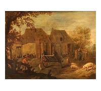 Artery8 Barnyard Farm Pigs Farmers Cottage Painting Unframed Wall Art Print Poster Home Decor Premium