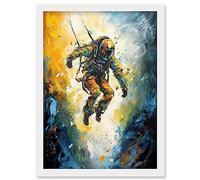 Artery8 Base Jumping Between Cliffs Sunrise Action Shot Artwork Framed Wall Art Print A4