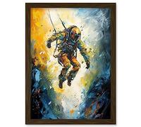 Artery8 Base Jumping Between Cliffs Sunrise Action Shot Artwork Framed Wall Art Print A4