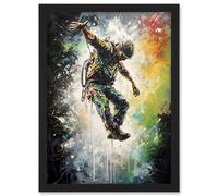 Artery8 Base Jumping Multicoloured Paint Splat Action Shot Artwork Framed Wall Art Print A4 in Black Artery8 Black