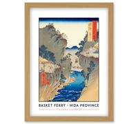 Artery8 Basket Ferry Hida Province Utagawa Hiroshige Japan Woodblock Classic Collection Artwork Framed Wall Art Print A4 in Light Oak Artery8 Light Oak