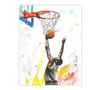 Basketball Player Jump Hoop Sport Watercolour Wall Art Print Artery8 Multi W18 inch x H24 inch