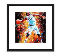 Artery8 Basketball Player Slam Dunk Action Oil Paint Painting Square Wooden Framed Wall Art Print Picture 8X8 Inch in Black Artery8 Black