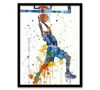 Artery8 Basketball Player Slam Dunk Sport Watercolour Man Cave Art Print Framed Poster Wall Decor 12x16 inch