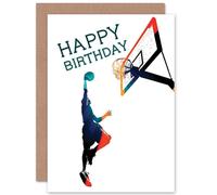 Artery8 Basketball Slam Dunk Happy Birthday Greetings Card in White Artery8 White