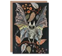 Artery8 Bat Flight Night Patterns Rustic Botanical Birthday Art Card Artery8 Multicolor