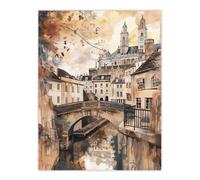 Bath England Historic Canal England Watercolour Wall Art Print Artery8 Beige W24 inch x H32 inch