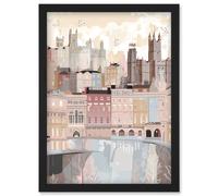 Artery8 Bath Georgian Architecture Pastel Colour Cityscape Artwork Framed Wall Art Print A4