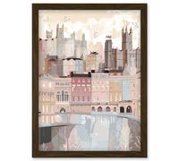 Bath Georgian Architecture Pastel Colour Cityscape Artwork Framed Wall Art Print A4 Artery8 Brown One Size