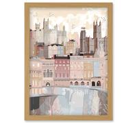 Bath Georgian Architecture Pastel Colour Cityscape Artwork Framed Wall Art Print A4 Artery8 Light Oak One Size