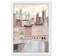 Bath Georgian Architecture Pastel Colour Cityscape Artwork Framed Wall Art Print A4 Artery8 White One Size