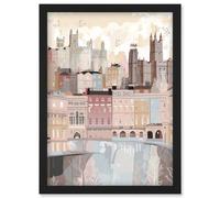 Artery8 Bath Georgian Architecture Pastel Colour Cityscape Artwork Framed Wall Art Print A4 in Black Artery8 Black