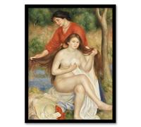Artery8 Bather and Maid Combing Hair Framed Wall Art Print 18X24 Inch Artwork By Renoir : Classic Nude Artwork Ideal For Bedroom Or Lounge Capturing Tenderness And Vintage Intimacy
