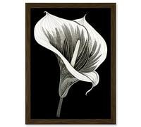 Artery8 Batik Style Black and White Calla Lily Flower Artwork Framed A3 Wall Art Print