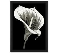 Artery8 Batik Style Black and White Calla Lily Flower Artwork Framed A3 Wall Art Print