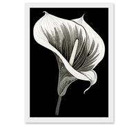 Artery8 Batik Style Black and White Calla Lily Flower Artwork Framed A3 Wall Art Print