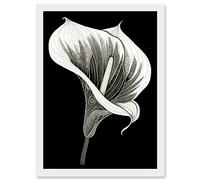 Artery8 Batik Style Black and White Calla Lily Flower Artwork Framed Wall Art Print A4
