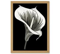 Artery8 Batik Style Black and White Calla Lily Flower Artwork Framed Wall Art Print A4