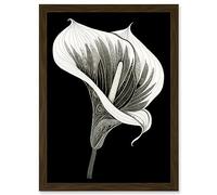 Artery8 Batik Style Black and White Calla Lily Flower Artwork Framed Wall Art Print A4