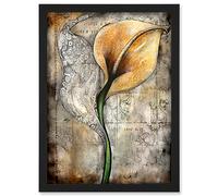 Artery8 Batik Style Pattern Calla Lily Flower Bloom Artwork Framed A3 Wall Art Print