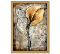 Artery8 Batik Style Pattern Calla Lily Flower Bloom Artwork Framed A3 Wall Art Print